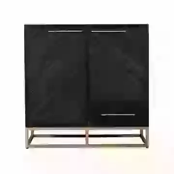 Black Reclaimed Wood Small Sideboard with Gold Frame